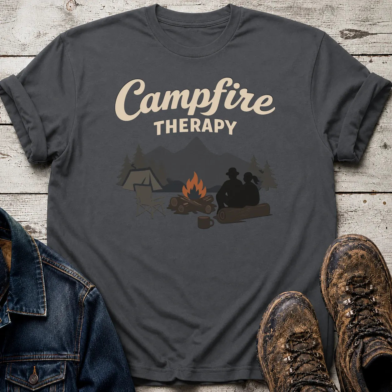 Campfire Therapy T-Shirt S / Charcoal