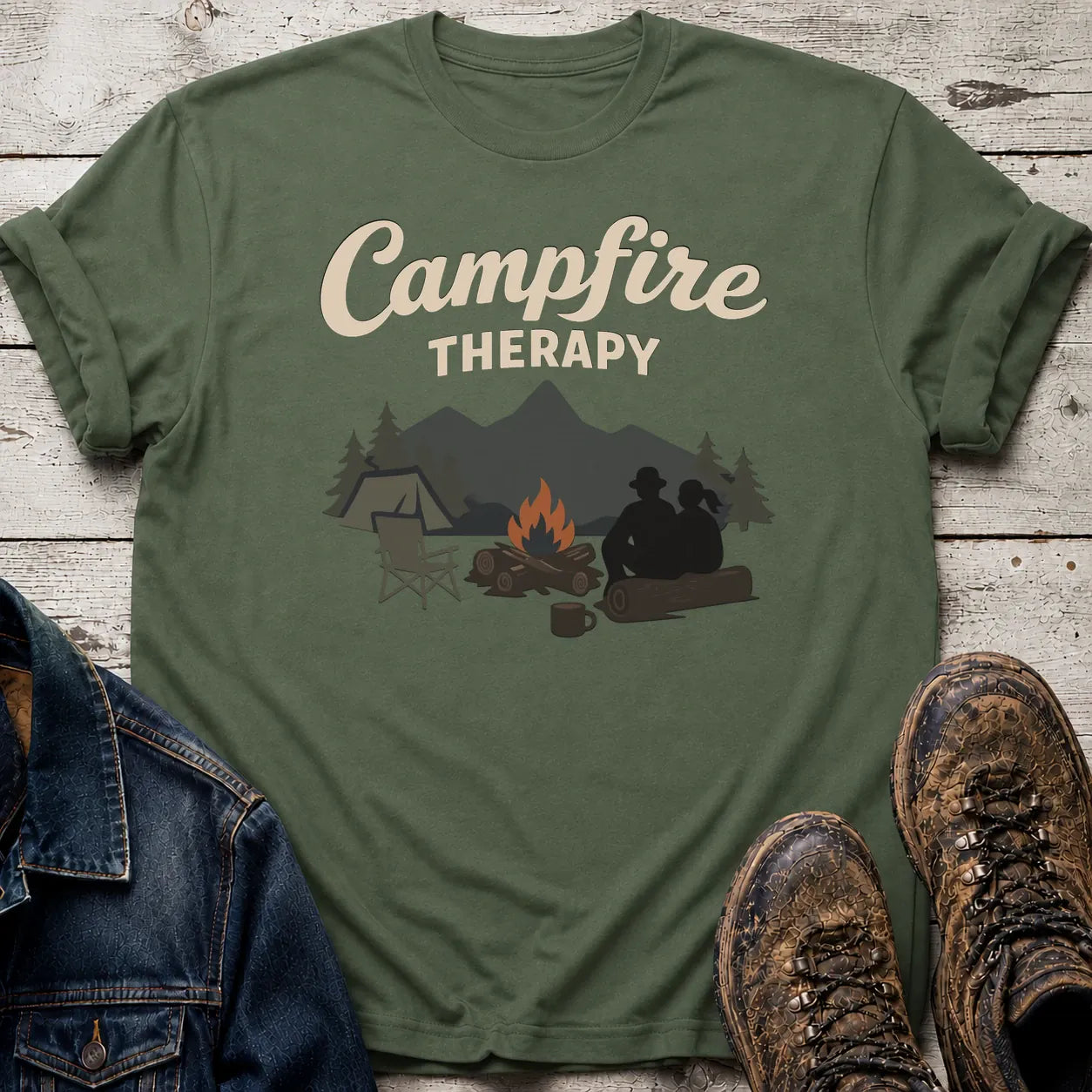 Campfire Therapy T-Shirt S / Military Green