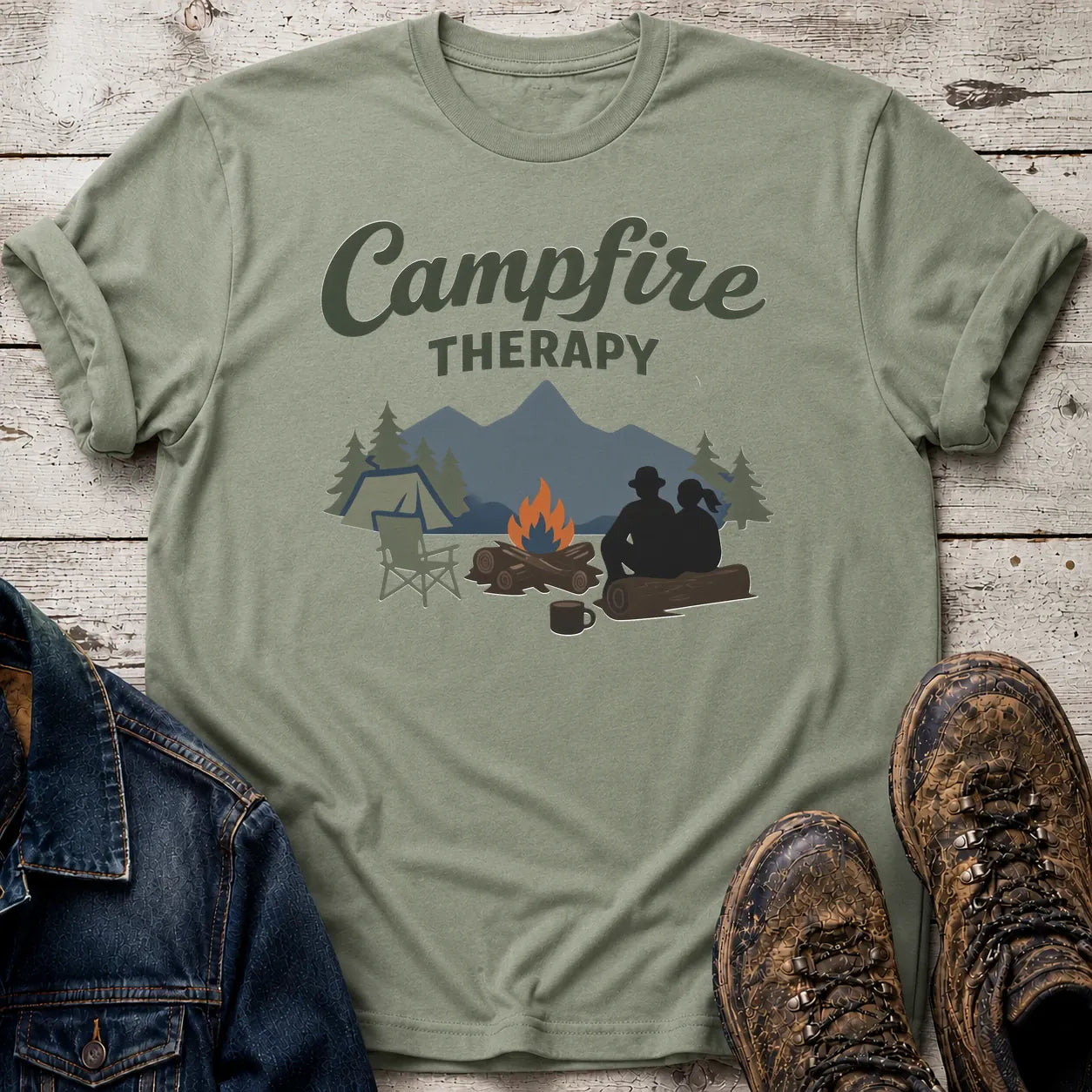 Campfire Therapy T-Shirt S / Sage