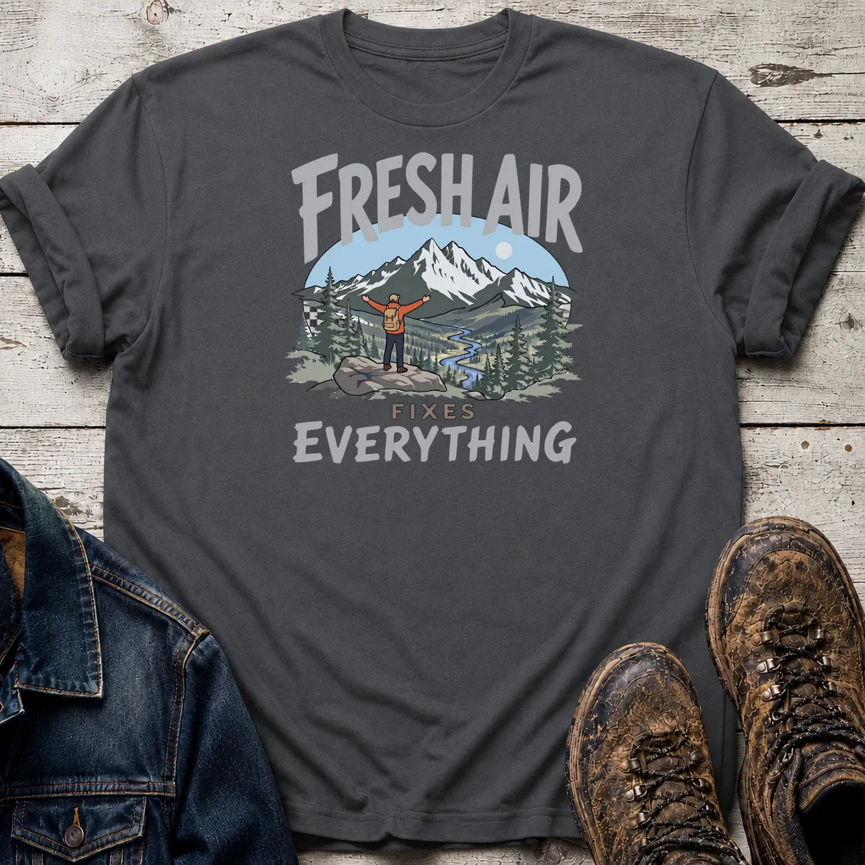 Fresh Air, Fixes Everything T-Shirt Charcoal / S